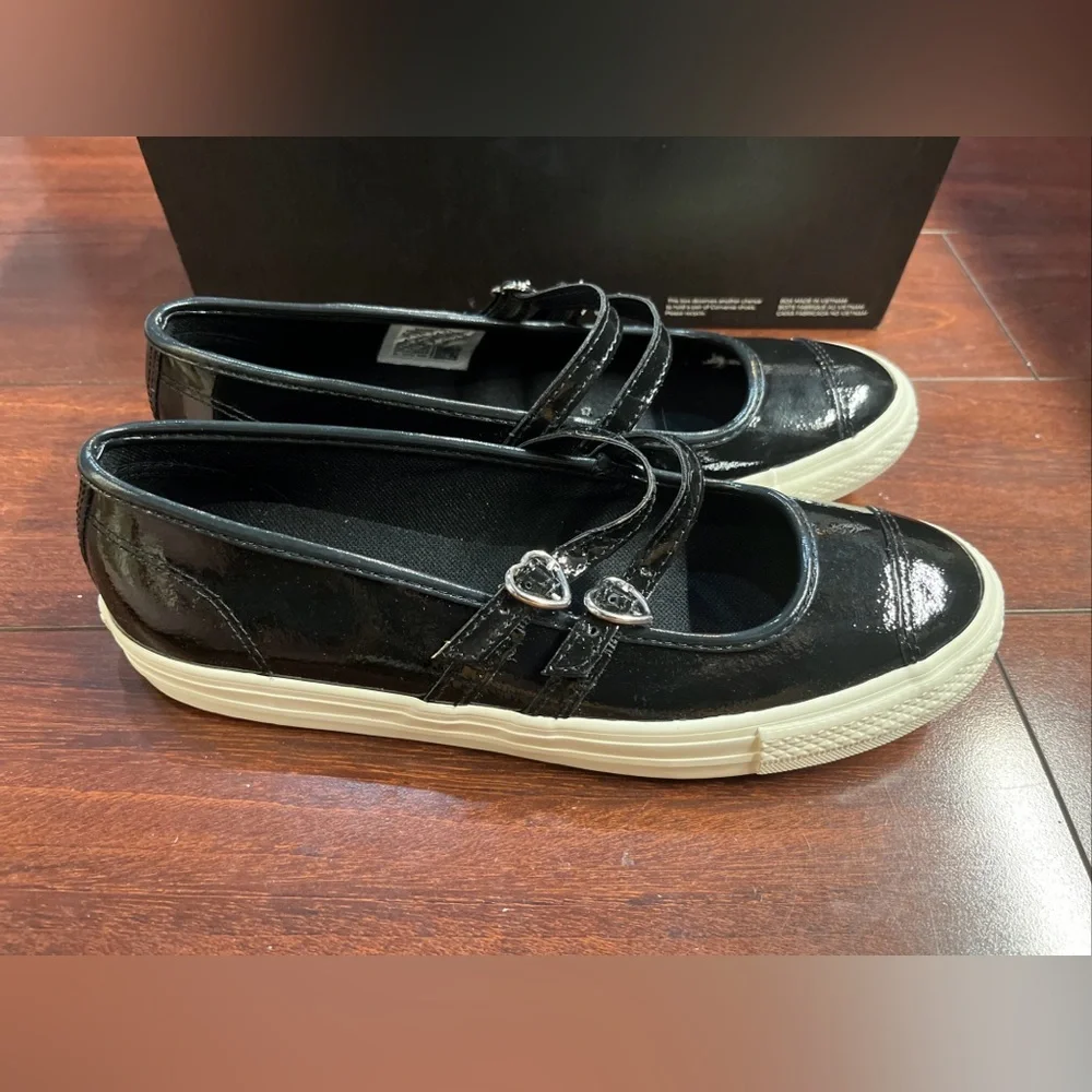 Women 7.5 Converse Dainty Mary Jane Slip Black Patent Leather Valentines Day New - Picture 6 of 16